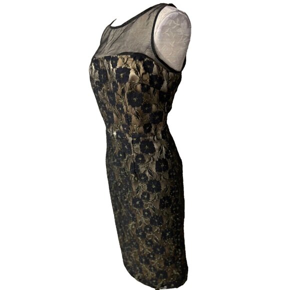 J Taylor Dress Black Gold 8 Lace Holiday Party Event Sheath Cruise Date Wedding - Picture 4 of 6